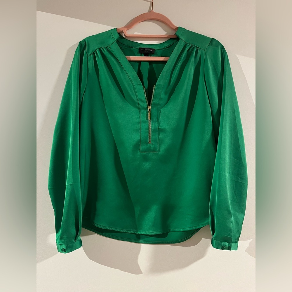 Kelly green blouse with zip accent